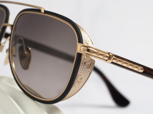 Chrome Hearts Glasses Sunglasses PREYANK MATTE BLACKMATTE GOLD PLATEDWOOD EBONY WALNUT