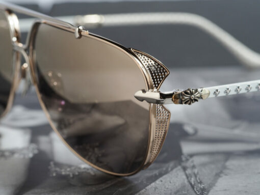 Chrome Hearts glasses Sunglasses GRITT GOLD PLATEDSHINY SILVERWHITE PERFORATED LEATHER 2 1024x768 1