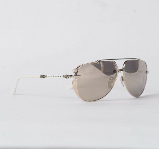 Chrome Hearts glasses Sunglasses GRITT GOLD PLATEDSHINY SILVERWHITE PERFORATED LEATHER 2