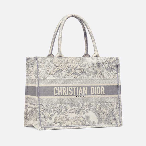 Dior Medium Book Tote Bag in Gray Toile de Jouy Embroidery 3