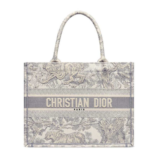 Dior Medium Book Tote Bag in Gray Toile de Jouy Embroidery 4