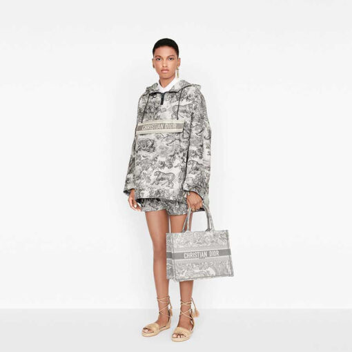 Dior Medium Book Tote Bag in Gray Toile de Jouy Embroidery