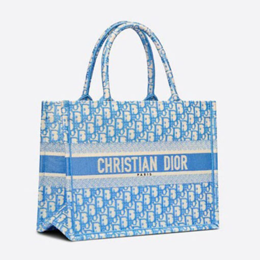Dior Medium Book Tote Handbag in Cornflower Blue Dior Oblique Embroidery 1