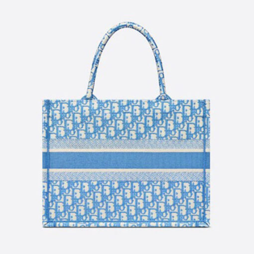 Dior Medium Book Tote Handbag in Cornflower Blue Dior Oblique Embroidery 2