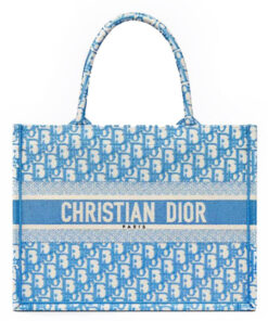 Dior Medium Book Tote Handbag in Cornflower Blue Dior Oblique Embroidery