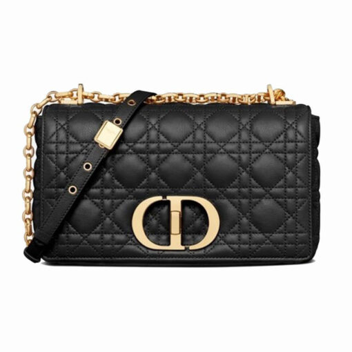 Dior Medium Caro Crossbody Bag in Black Supple Cannage Calfskin