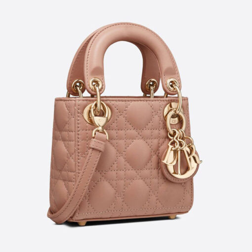 Dior Micro Lady Dior Handbag in Rose Des Vents Cannage Lambskin Pastel Pink color 4
